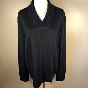 Gap Extra Fine Merino Wool Shawl Collar Black Tunic Sweater Size L